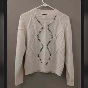 Wild Pony Cream Cable Knit Sweater | Size L | Cozy Neutral Winter